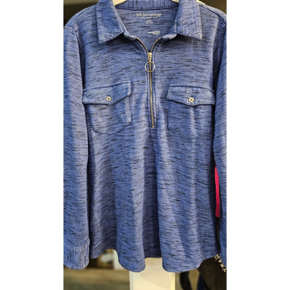 Cozy Soft Surroundings Womens Blue Space Dye Quarter Zip Pullover Sweater Medium